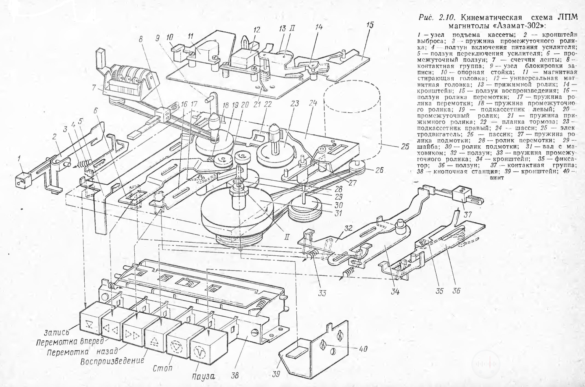 схема лентопротяжного механизма магнитолы Азамат 302 Image