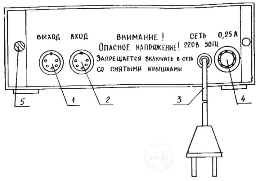 Расположение и назначение элементов на задней панели эквалайзера Электроника Э 043 стерео Изображение